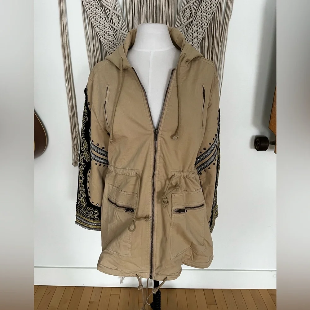 Free People Golden Quills Military Parka with Embroidered Sleeves - Picture 2 of 16